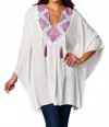 Lovestitch Embroidered Kaftan Tunic In Magenta In White