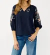 Lovestitch Selia Embroidered Blouse In Blue In Multi