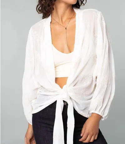 Lovestitch Embroidered Tie Front Cardigan In Ivory In White