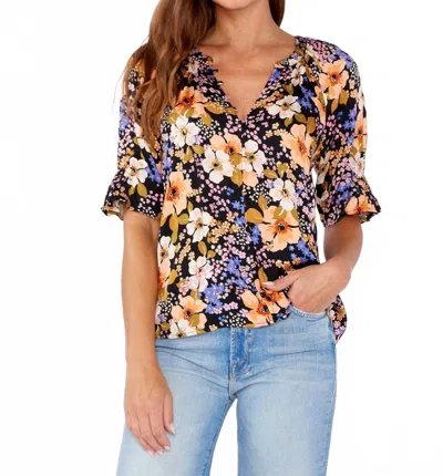 Lovestitch Ethereal Escape Puff Sleeve Top In Black/dusty Coral In Multi