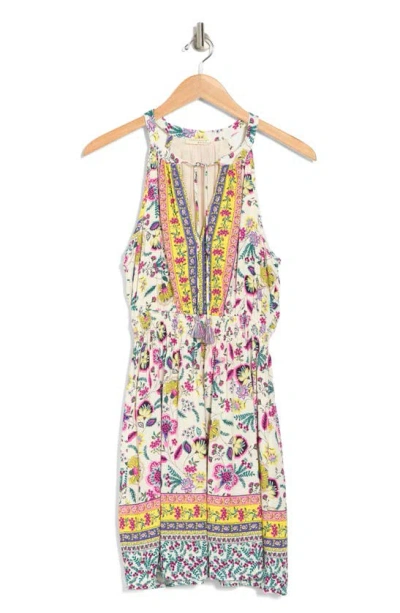 Lovestitch Floral Border Print Dress In Natural/ Yellow