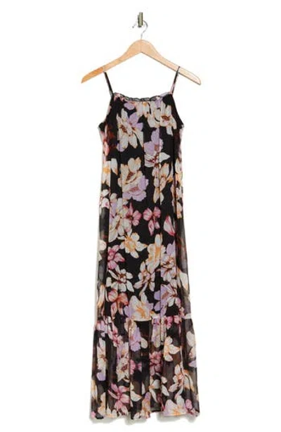 Lovestitch Floral Chiffon Maxi Dress In Black/lilac