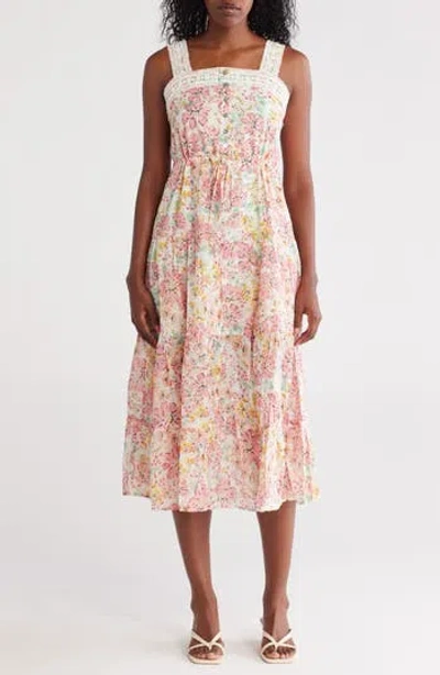 Lovestitch Floral Cotton Tiered Midi Dress In Multi