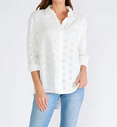 Lovestitch Floral Embroidered Button Down Collared Blouse In White