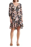 Lovestitch Floral Empire Waist Trapeze Dress In Charcoal/rose