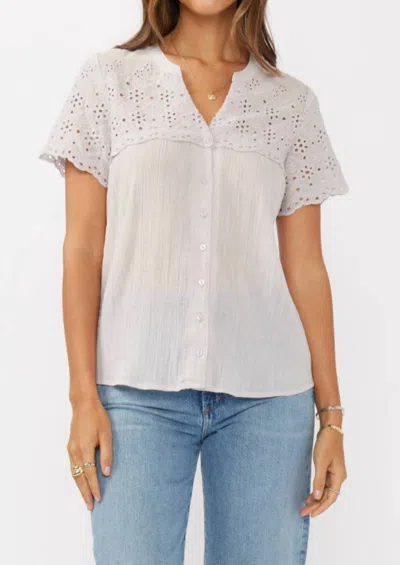 Lovestitch Floral Eyelet Short Sleeve Button Down Blouse In Dove In Gray