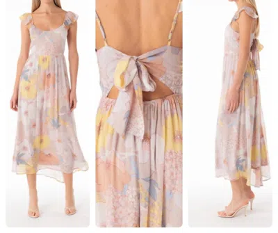 Lovestitch Floral Flutter Sleeve Tie Back Dress In Blush In Gold