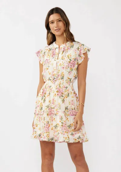 Lovestitch Floral Flutter Smocked Mini Dress In Multi In Neutral
