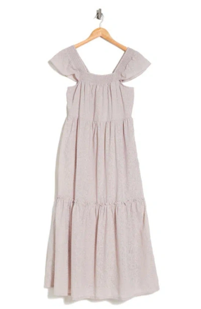 Lovestitch Floral Jacquard Smocked Maxi Dress In Neutral