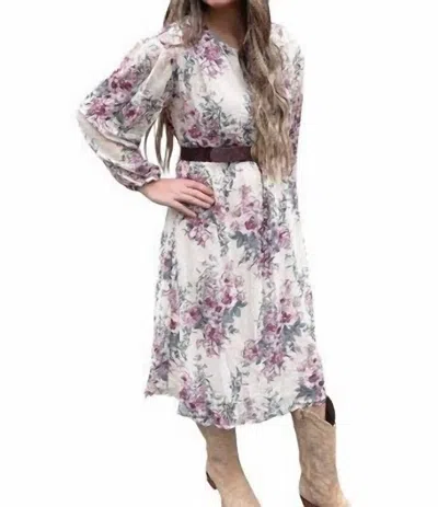 Lovestitch Floral Long Sleeve Dress In Purple Multi In Pink