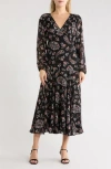 Lovestitch Floral Long Sleeve Midi Dress In Black