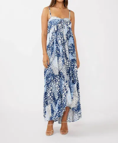 Lovestitch Floral Patchwork Tie Front Maxi Dress In Navy / Dusty Blue