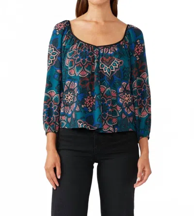 Lovestitch Floral Prism Blouse In Teal Rust In Blue