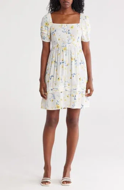 Lovestitch Floral Puff Sleeve Tiered Minidress In Multi