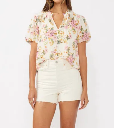 Lovestitch Floral Puff Sleeve Top In Natural