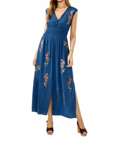 Lovestitch Floral Scalloped Embroidered Maxi Dress In Navy In Blue