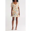 Lovestitch Floral Short Sleeve Cotton Fit & Flare Dress In Multi