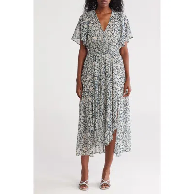 Lovestitch Floral Short Sleeve Smocked Waist Maxi Dress