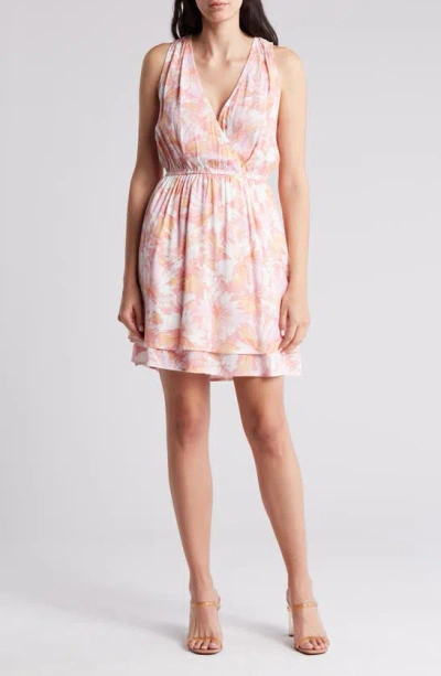 Lovestitch Floral Sleeveless Blouson Dress In Peach/ Light Pink