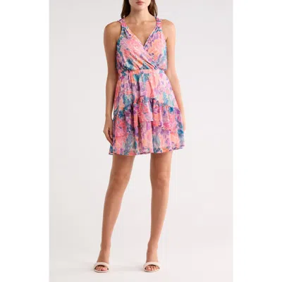 Lovestitch Floral Sleeveless Mesh Minidress In Animal Print