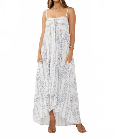 Lovestitch Floral Spaghetti Strap Tiered Ruffle Maxi Dres In Cream/dusty Blue In White