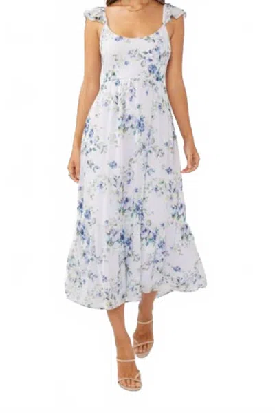 Lovestitch Floral Textured Open Back Tie Maxi Dress In Purple/blue In White