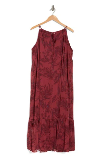 Lovestitch Floral Tie Neck Dress In Wine/ Charcoal