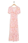 Lovestitch Floral Tiered Maxi Dress In Peach/ Light Pink