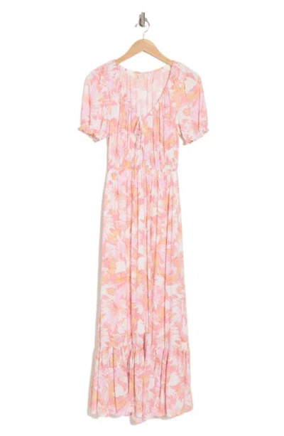 Lovestitch Floral Tiered Maxi Dress In Pink