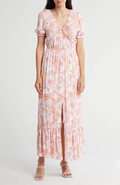 Lovestitch Floral Tiered Maxi Dress In Peach/light Pink