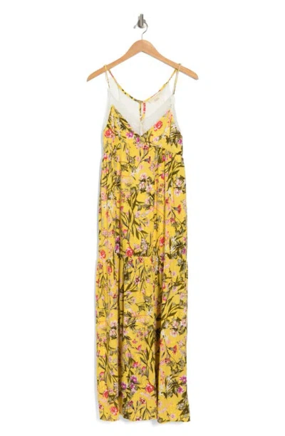 Lovestitch Floral Tiered Slip Maxi Dress In Corn Combo