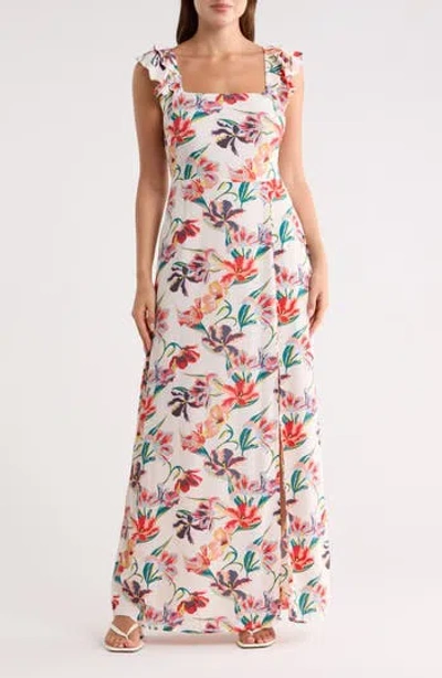 Lovestitch Flutter Sleeve Maxi Dress In Brown