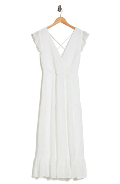 Lovestitch Flutter Sleeve Midi Dress In Off White