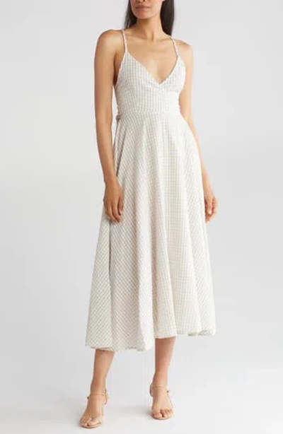 Lovestitch Gingham Cross Back Midi Dress In Pebble/ivory
