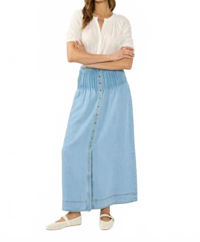 Lovestitch Harper Skirt With Pintucks In Light Wash In Blue