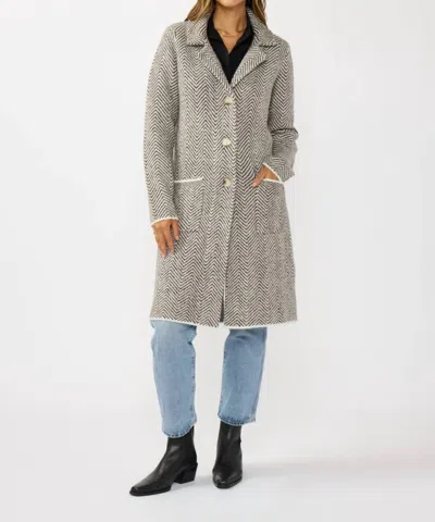Lovestitch Herringbone Long Sleeve Button Front Coatigan In Grey In Gray