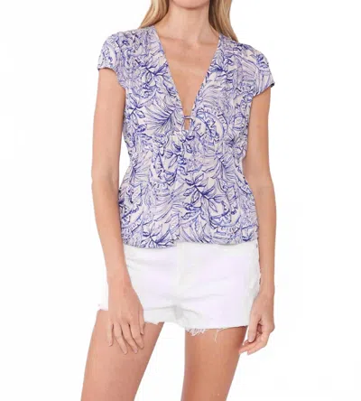 Lovestitch Jacey Peplum Top In Bone/lilac In Blue