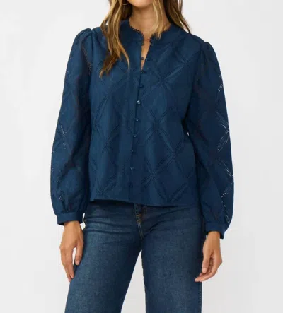 Lovestitch Lace Button Blouse In Navy In Blue