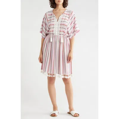 Lovestitch Lace Trim Short Sleeve Dress In Pink