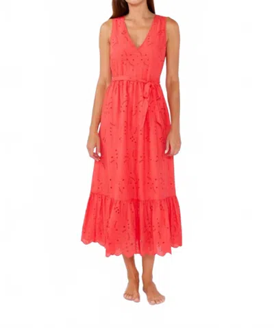 Lovestitch Lola Eyelet Midi Dress In Coral In Orange