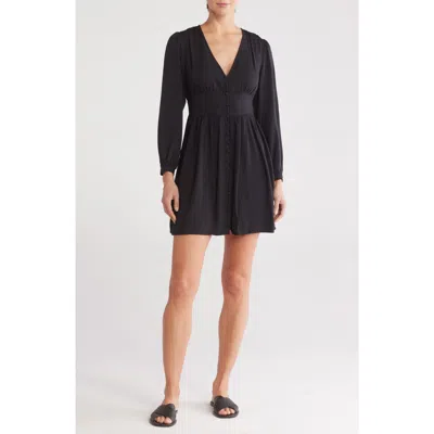 Lovestitch Long Sleeve Button Front Dress In Black