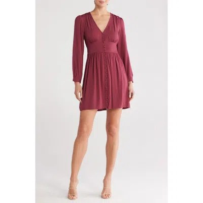Lovestitch Long Sleeve Button Front Dress In Wine