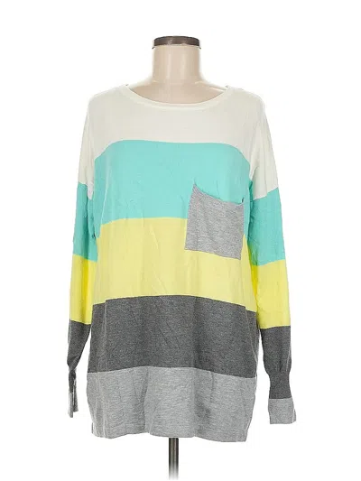 Pre-owned Lovestitch Long Sleeve Top Gray Color Block Pattern Boatneck Tops