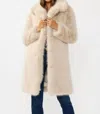 Lovestitch Longline Faux Fur Coat In Beige In Multi