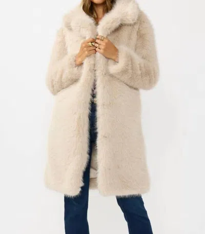 Lovestitch Longline Faux Fur Coat In Beige In Multi
