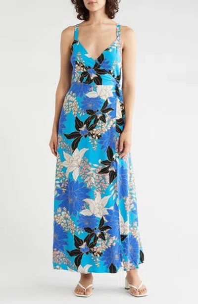 Lovestitch Maxi Wrap Dress In Blue