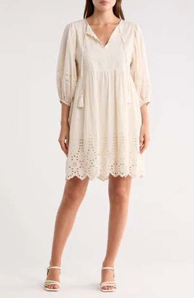 Lovestitch Mixed Media Minidress In Neutral