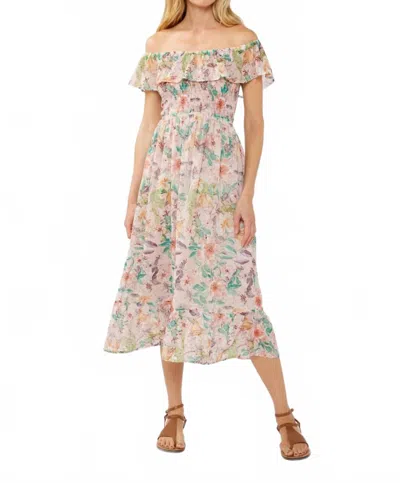 Lovestitch Off Shoulder Tiered Maxi Dress In Peach In Multi