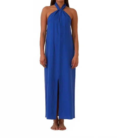 Lovestitch Open Back Twist Halter Maxi Dress With Front Slit In Cobalt In Blue