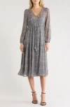 Lovestitch Paisley Long Sleeve Chiffon Midi Dress In Gray